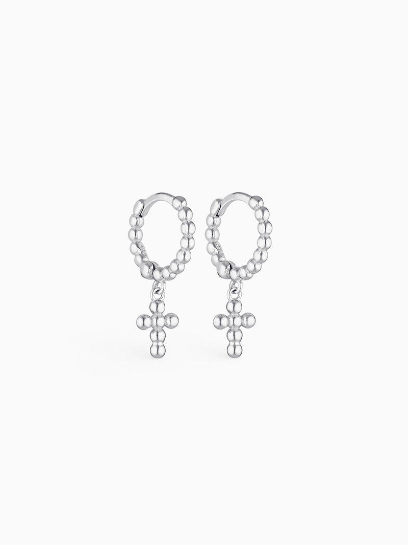CROSS HUGGIES CHARM HOOPS