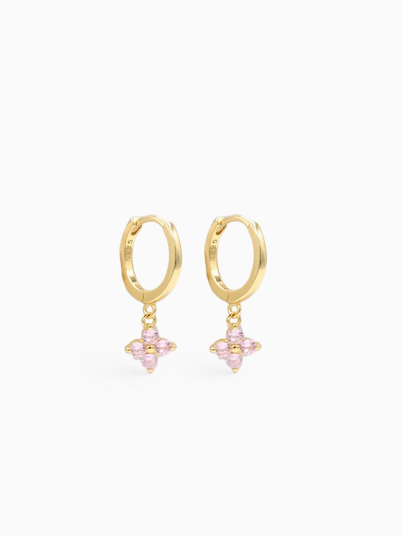 FLOWER CHARM HOOPS - PINK TOURMALINE