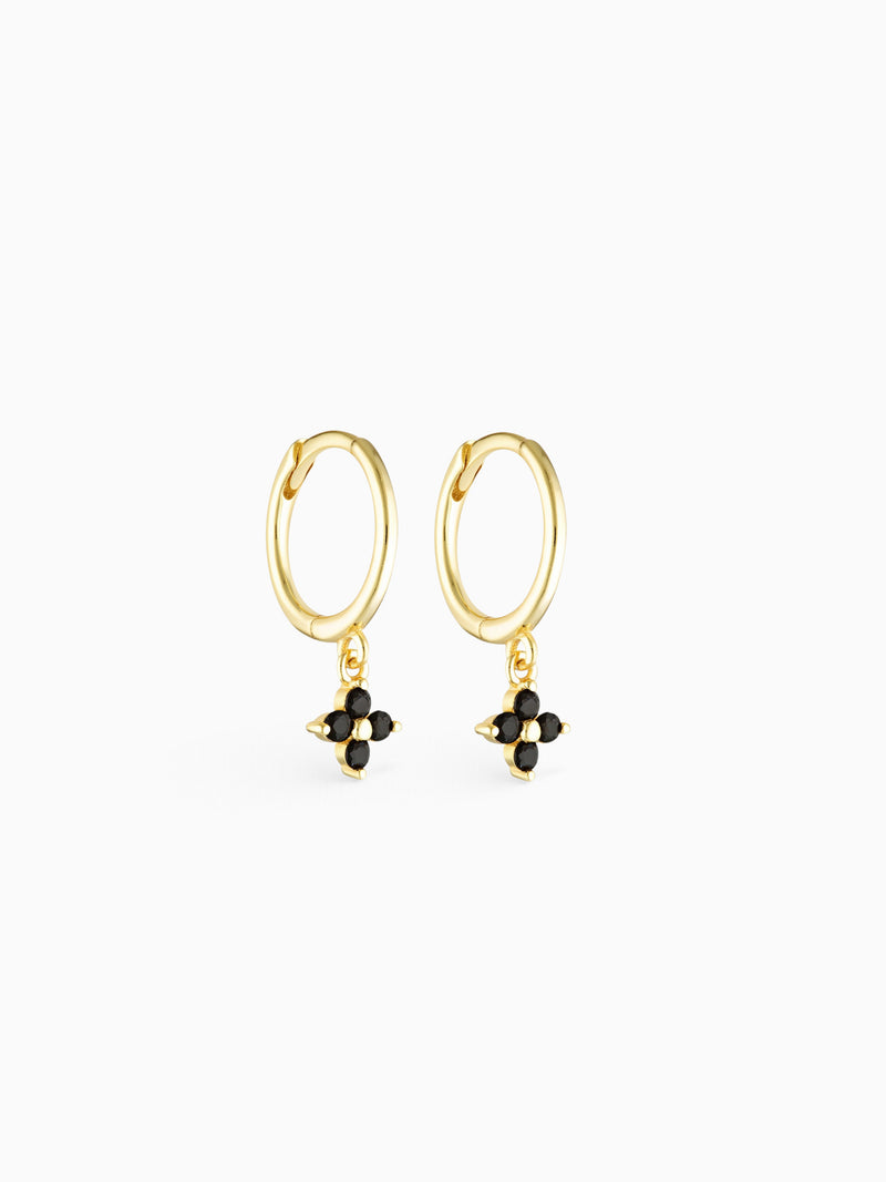 FLOWER CHARM HOOPS - ONYX