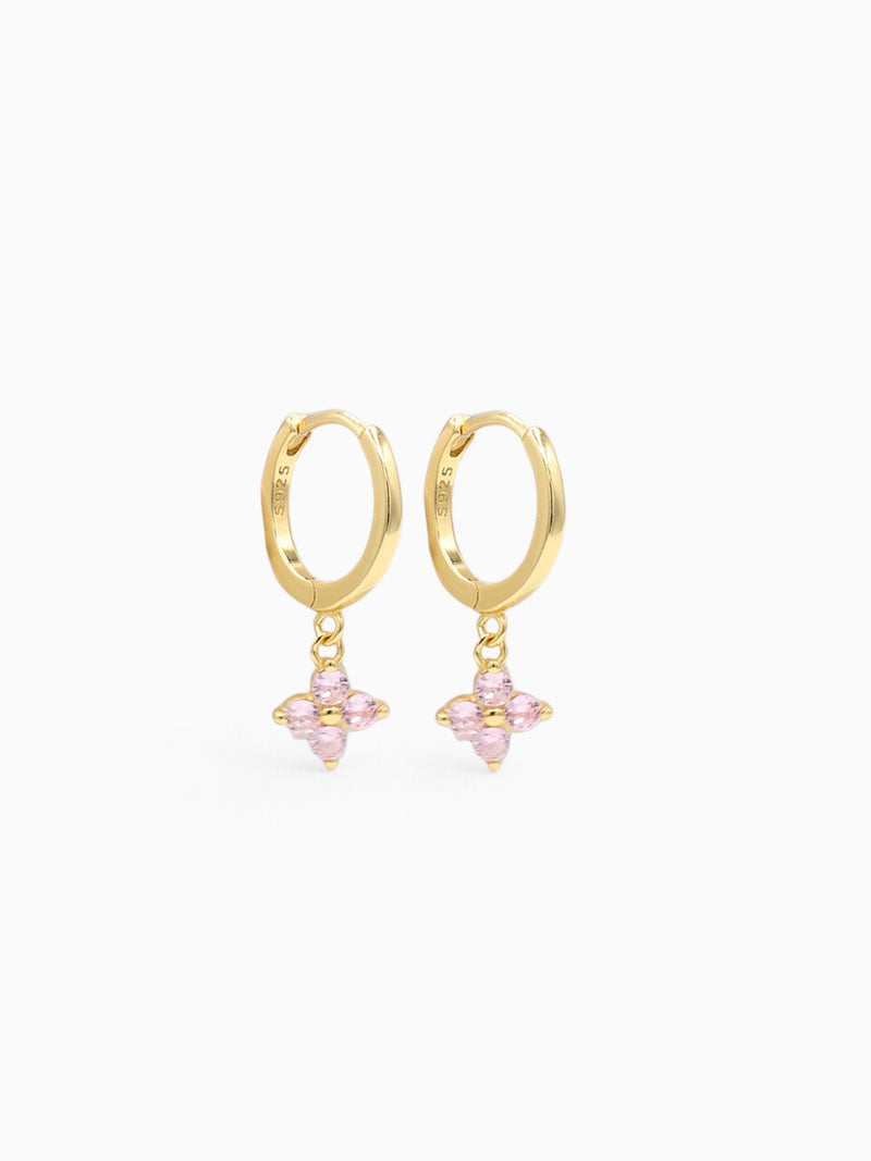 FLOWER CHARM HOOPS - PINK TOURMALINE