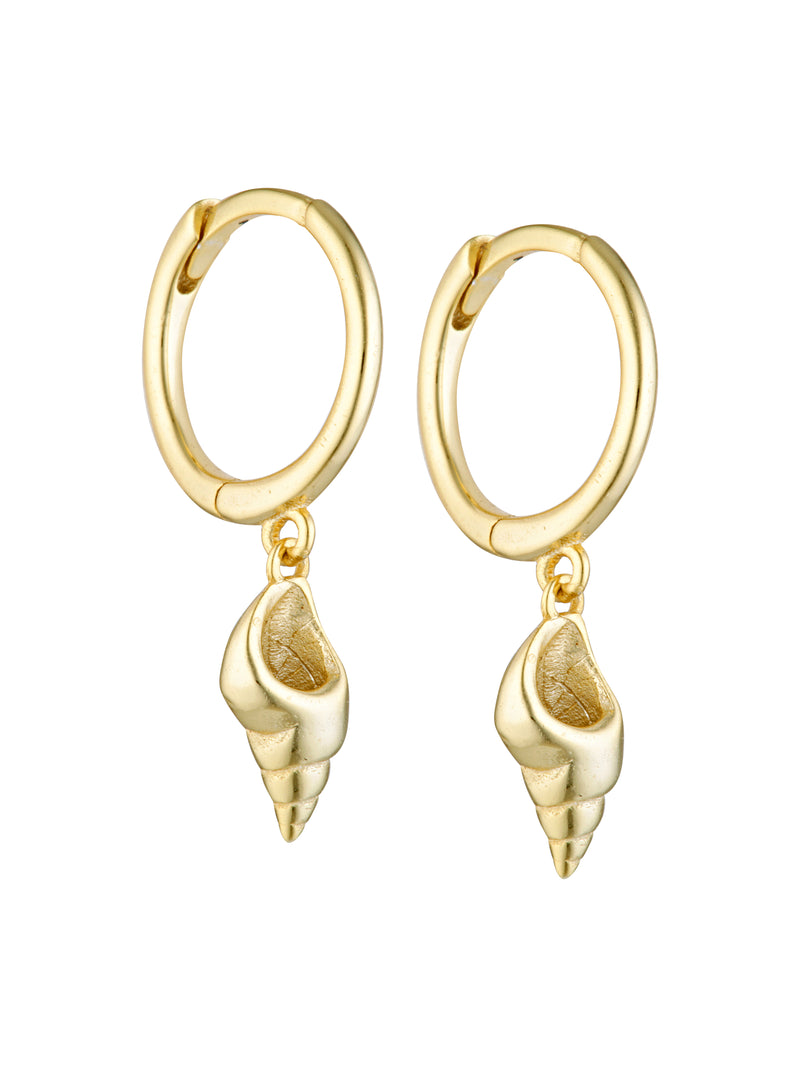 TINY SHELL CHARM HOOPS
