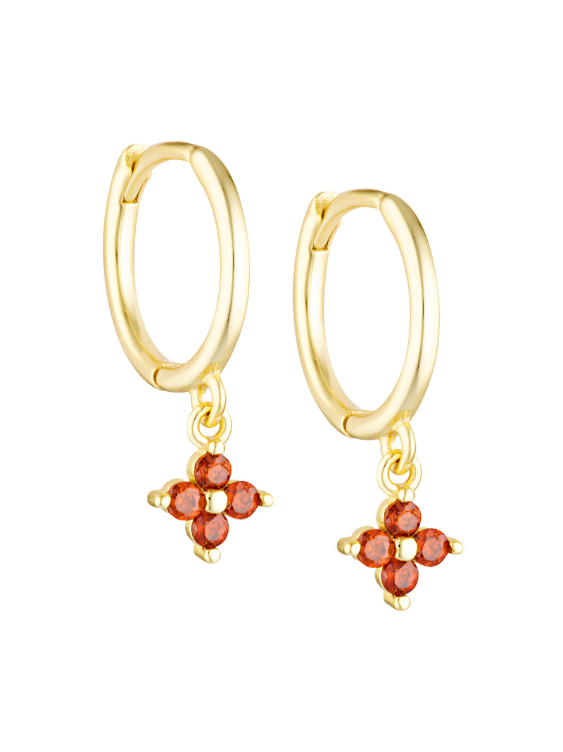 FLOWER CHARM HOOPS - GARNET