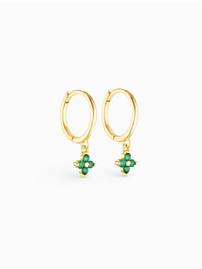 FLOWER CHARM HOOPS - EMERALD