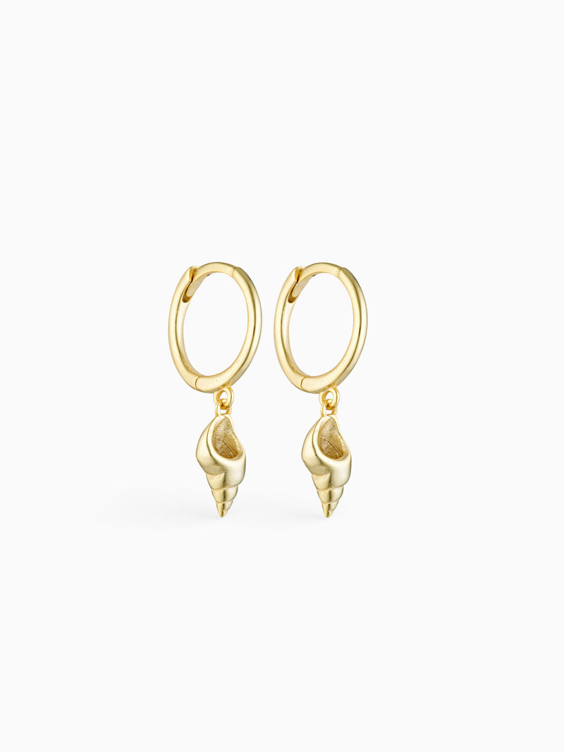 TINY SHELL CHARM HOOPS