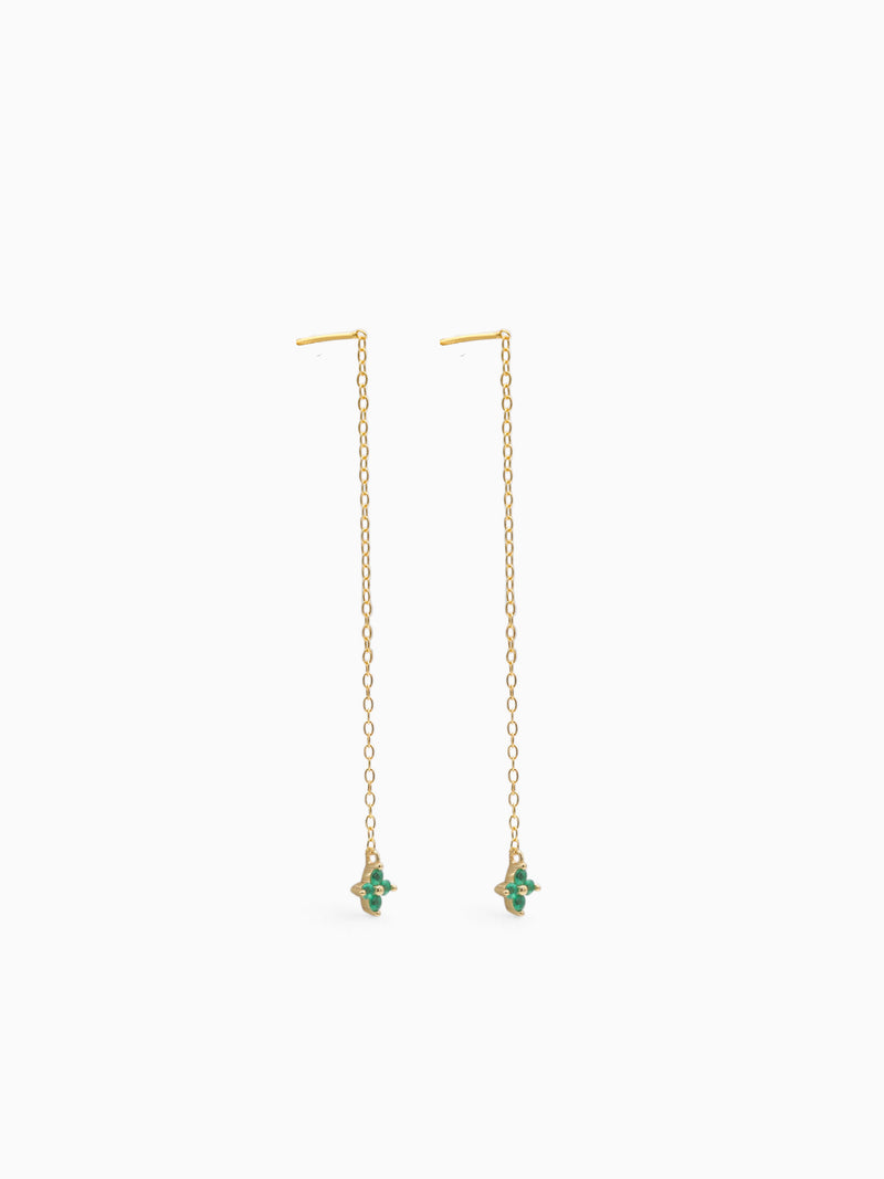 FLOWER THREAD EARRINGS - EMERALD