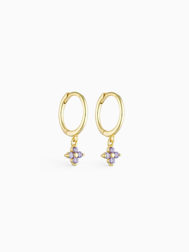 FLOWER CHARM HOOPS - AMETHYST