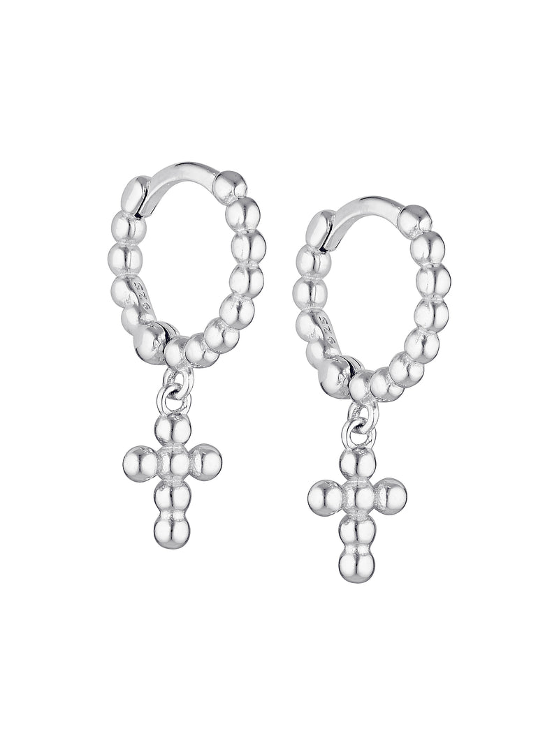 CROSS HUGGIES CHARM HOOPS